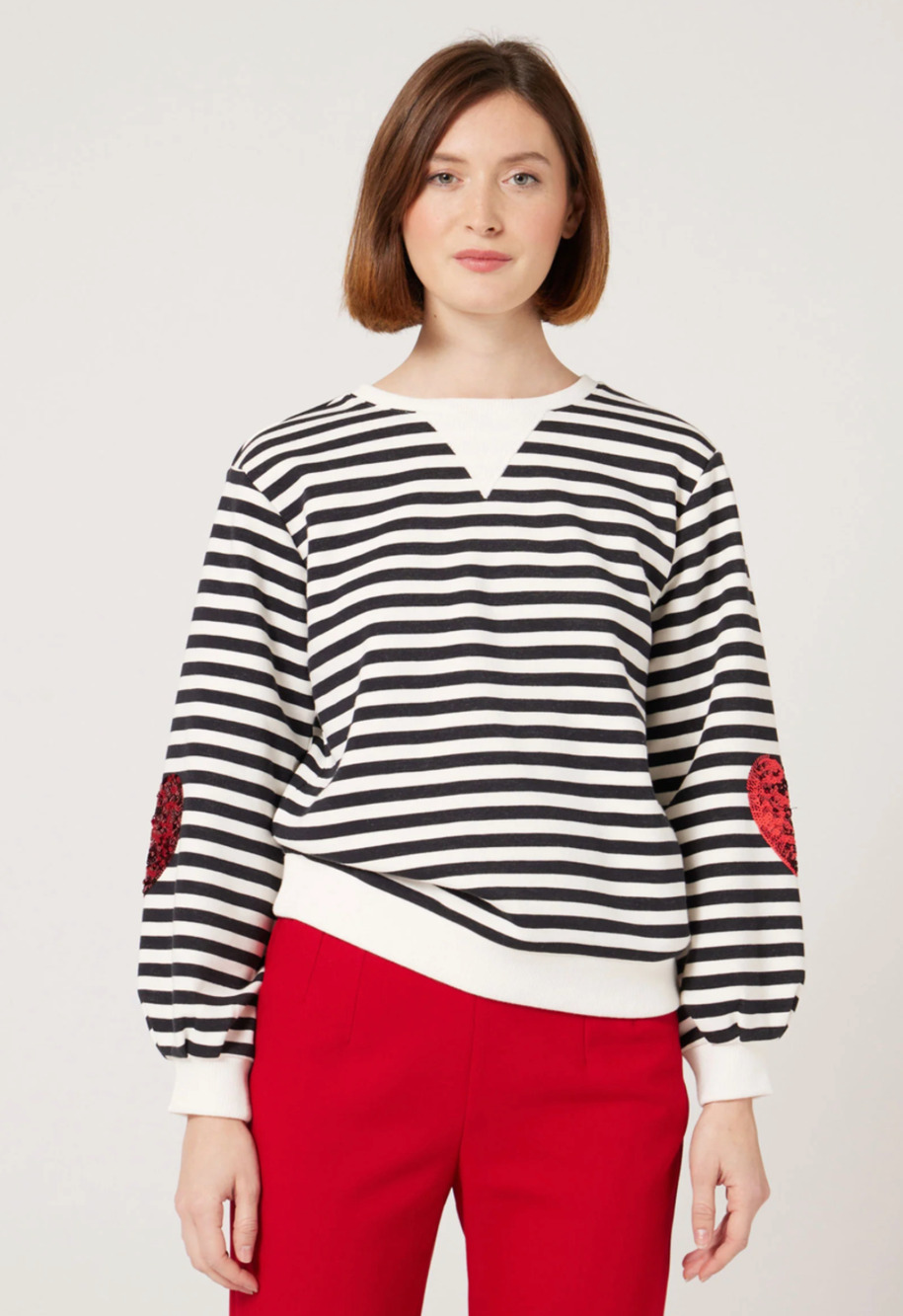 Live Well Lifestyle Womens Striped Sweatshirt Size XL Black White Pink Heart NWT